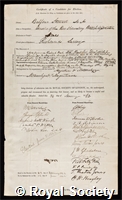 Stewart, Balfour: certificate of election to the Royal Society