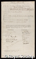 Todhunter, Isaac: certificate of election to the Royal Society