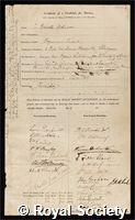 Williams, Charles Greville Hanson: certificate of election to the Royal Society