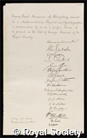 Neumann, Franz Ernst: certificate of election to the Royal Society
