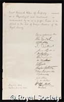 Weber, Ernst Heinrich: certificate of election to the Royal Society