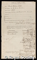 Cooke, Edward William: certificate of election to the Royal Society