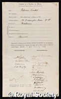 Crookes, Sir William: certificate of election to the Royal Society