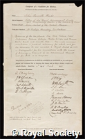 Hind, John Russell: certificate of election to the Royal Society