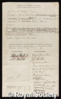 Pavy, Frederick William: certificate of election to the Royal Society