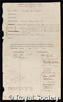 Pengelly, William: certificate of election to the Royal Society