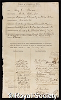 Roscoe, Sir Henry Enfield: certificate of election to the Royal Society