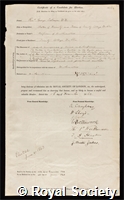 Salmon, George: certificate of election to the Royal Society