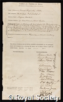Salter, Samuel James Augustus: certificate of election to the Royal Society
