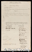 Stanley, Arthur Penrhyn: certificate of election to the Royal Society
