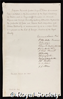 Magnus, Heinrich Gustav: certificate of election to the Royal Society
