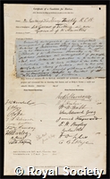 Barkly, Sir Henry: certificate of election to the Royal Society