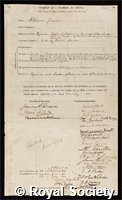 Jenner, Sir William: certificate of election to the Royal Society