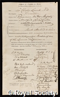 Locock, Sir Charles: certificate of election to the Royal Society