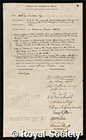Sanders, William: certificate of election to the Royal Society