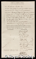 Geikie, Sir Archibald: certificate of election to the Royal Society