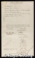 Grant, Robert: certificate of election to the Royal Society