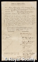 Gray, George Robert: certificate of election to the Royal Society