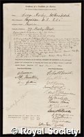 Harley, George: certificate of election to the Royal Society