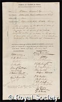 Huggins, Sir William: certificate of election to the Royal Society