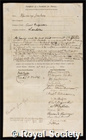 Jenkin, Henry Charles Fleeming: certificate of election to the Royal Society