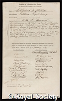 McClintock, Sir Francis Leopold: certificate of election to the Royal Society