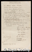 Parker, William Kitchen: certificate of election to the Royal Society