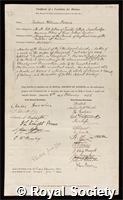 Farrar, Frederick William: certificate of election to the Royal Society