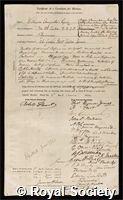Guy, William Augustus: certificate of election to the Royal Society