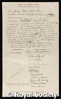 Hector, Sir James: certificate of election to the Royal Society