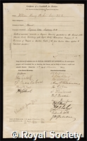 Perkin, Sir William Henry: certificate of election to the Royal Society