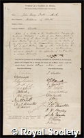 Pratt, John Henry: certificate of election to the Royal Society