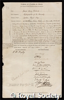 Richards, Sir George Henry: certificate of election to the Royal Society