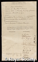 Richardson, Thomas: certificate of election to the Royal Society