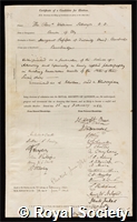 Selwyn, William: certificate of election to the Royal Society