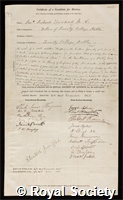 Townsend, Richard: certificate of election to the Royal Society