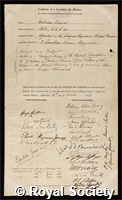 Baird, William: certificate of election to the Royal Society