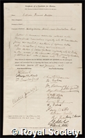 Duppa, Baldwin Francis: certificate of election to the Royal Society