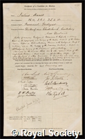 Haast, Sir Julius von: certificate of election to the Royal Society