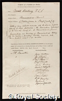Hanbury, Daniel: certificate of election to the Royal Society