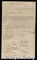 Lowe, Edward Joseph: certificate of election to the Royal Society