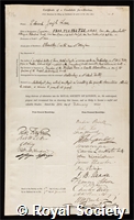 Lowe, Edward Joseph: certificate of election to the Royal Society