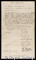 Richardson, Sir Benjamin Ward: certificate of election to the Royal Society