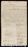 Tomlinson, Charles: certificate of election to the Royal Society