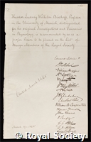 Bischoff, Theodor Ludwig Wilhelm: certificate of election to the Royal Society