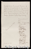 Clausius, Rudolph Julius Emmanuel: certificate of election to the Royal Society