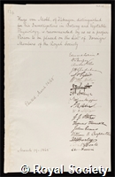 Mohl, Hugo von: certificate of election to the Royal Society
