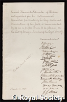 Schwabe, Samuel Heinrich: certificate of election to the Royal Society