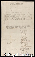 Clifton, Robert Bellamy: certificate of election to the Royal Society