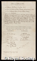 Crofton, Morgan William: certificate of election to the Royal Society